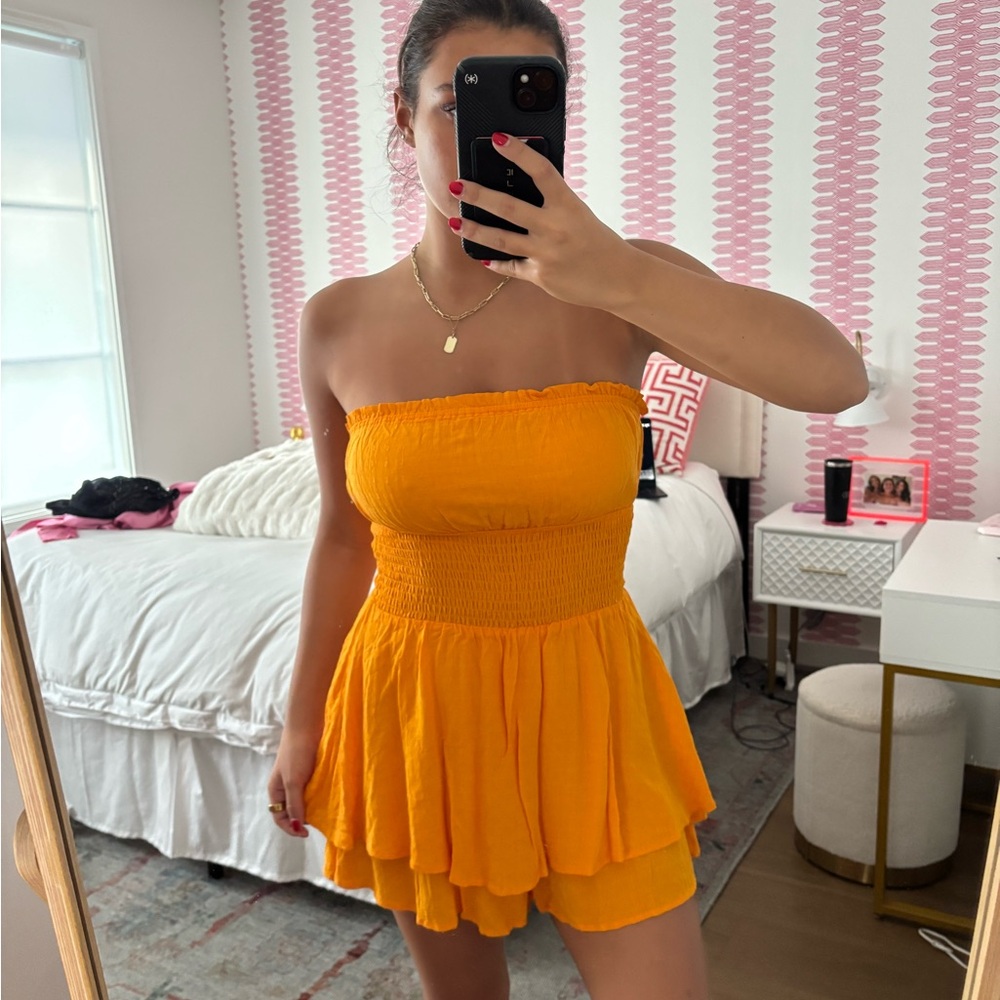 Bright Orange Strapless Dress